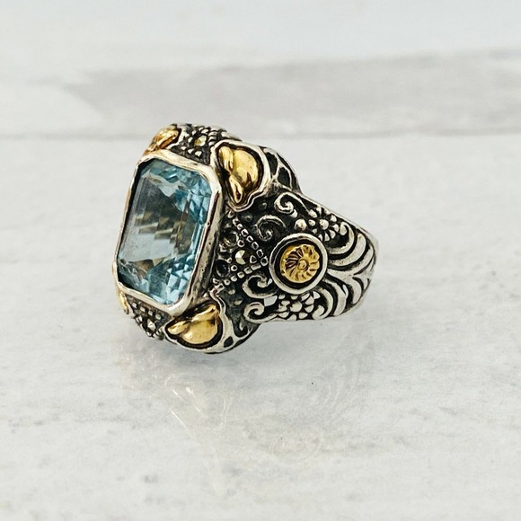 Vintage Sterling Silver 18k Gold Swiss Blue Topaz Statement Ring poss Krementz - Picture 6 of 14